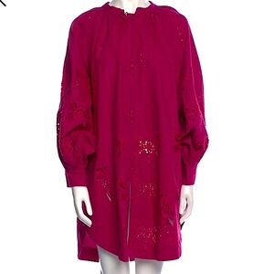 Carolina K. Matte Fuschia Boho Eyelet Balloon Sleeve Mini Dress - NWT, size M